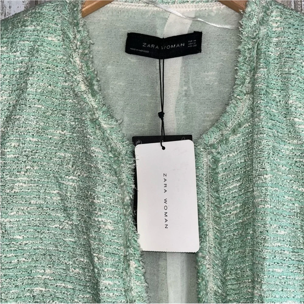 NWT Zara Fantasy Tweed Boucle Mint Button Blazer Rare - Picture 8 of 9